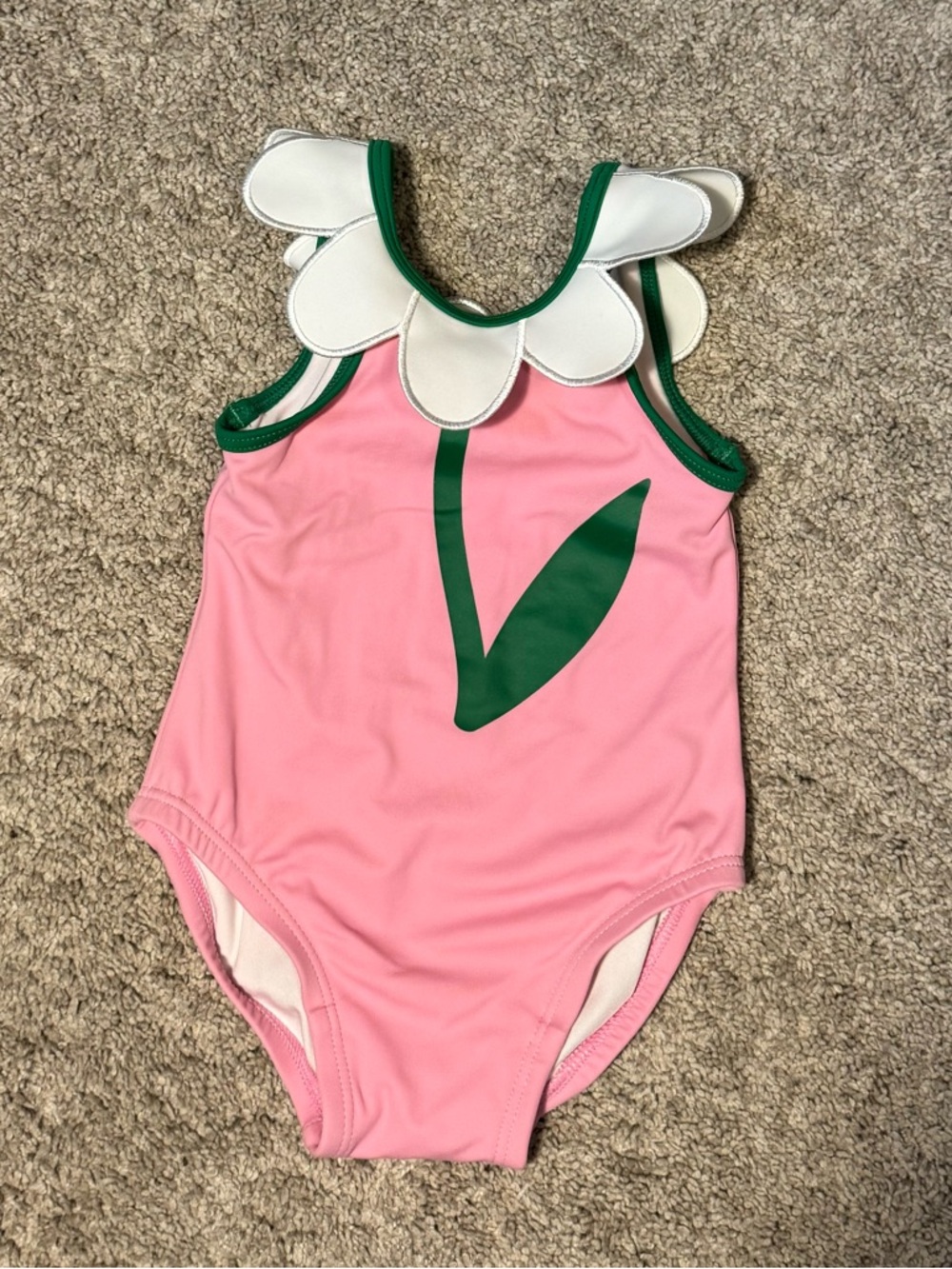 Hanna Andersson Pink Floral One-Piece Swimsuit with Green Stem
